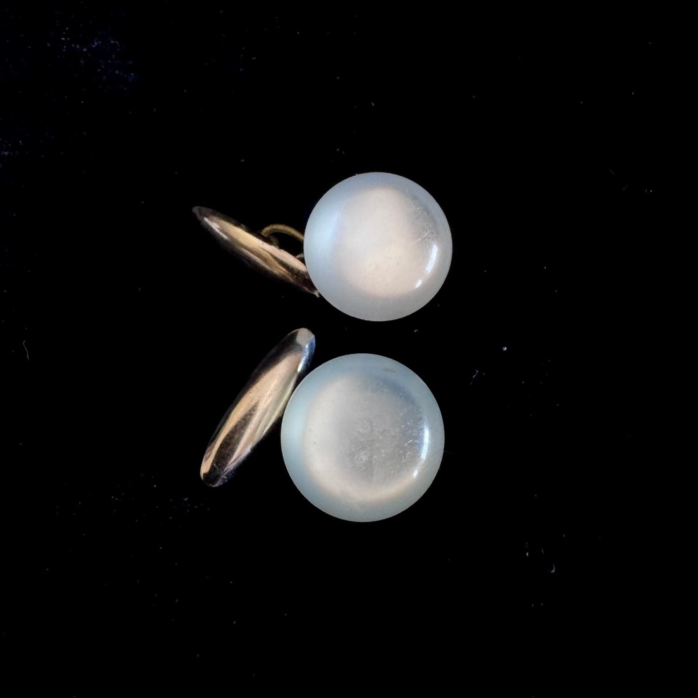 Vintage Moonstone Acrylic Cabochon Cufflinks Silver Tone Minimal Formal Jewelry